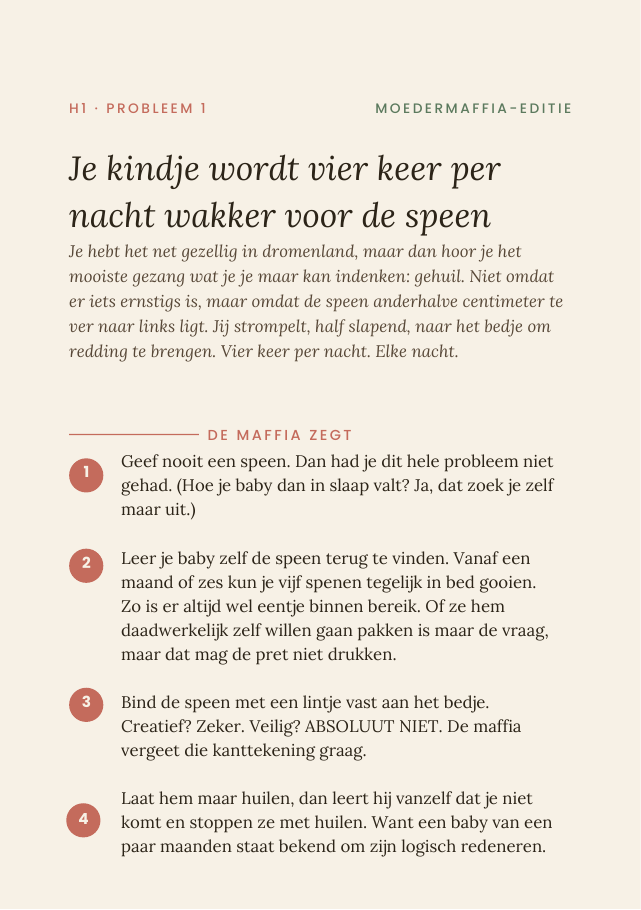 Voorbeeldpagina met adviezen van de moedermaffia